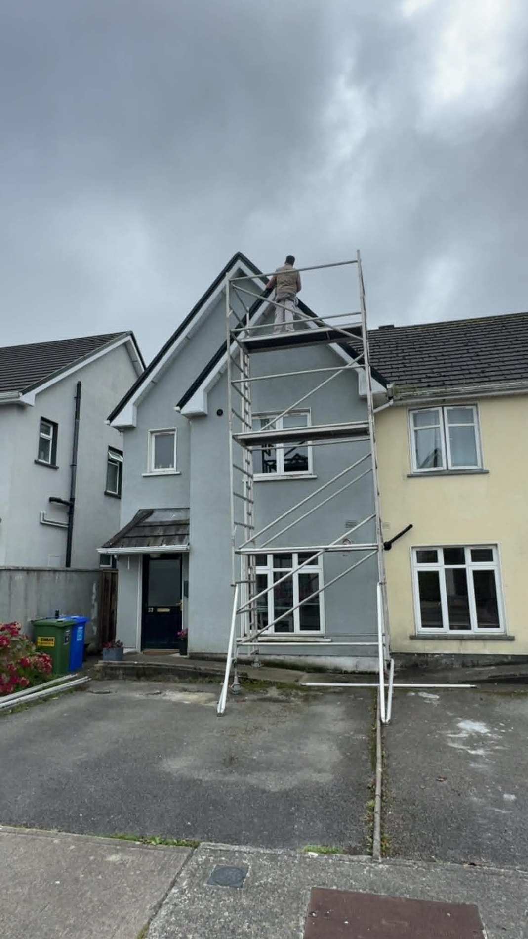 Roofing work from scaffolding
